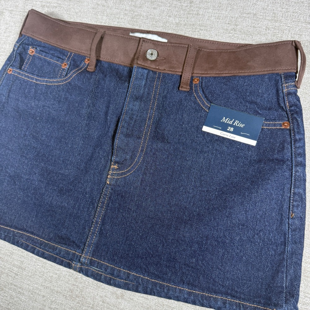 Abercrombie & Fitch Denim Mini Skirt Womens 28 Blue Brown Mid Rise Curve Love